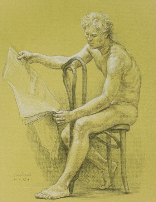 ganymedesrocks: Falling Asleep with a good book, to waking up anew  the face buried in News… Paul Cadmus (1904 - 1999) - Male Nude NM 159 - circa 1979 - Crayons on hand-toned Strathmore paper 