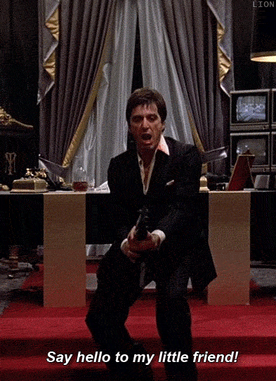 heinekenlover:  um-poeta-disse:epic scene from one of my favorites movies Scarface - 1983  Say hello to my little friend Mothafuckers
