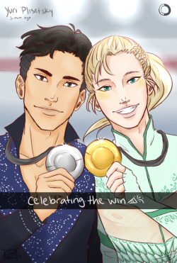 sh4dowdraws:  OtaYuri Week Day 2: Social Media/Celebrations @otayuriweek My dream is that they become the power couple of figure skating instead of Viktor and Yuuri. I just want Otabek to win a medal okay??? (And I’m slowly but surely cranking these