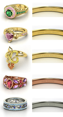 steelcandy:  Sailor Moon engagement rings! Sailor JupiterSailor MoonSailor VenusSailor MarsSailor Mercury (made on http://www.gemvara.com)   omfg I want the Moon Tiara Magic one omfg pleaseee.