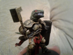 rochasaurus-draws: Took a model painting class at the local Warhammer store. Great place to hang. Took home the free mini and customized him further.  I only really like the lizardmen, I don’t want to get into it.  Totally not.  Never. Dammit. 