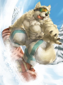 ralphthefeline:  Bday gift for @Carmelo_jello of his fluffy husky dog Ryan.Thought he was fluffy enough to stay warm while snowboarding in cold~Happy B-day~!  