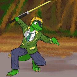 The Bladed Dino, Zakutor! I like grabbing stills from the episodes and trying to draw them out.  There&rsquo;s some really good poses.  I also now want a cartoon/anime about anthro dinosaurs fighting the forces of evil. 