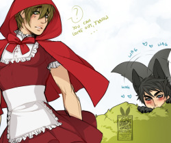 madcarnival:  SouMako Week: day 2 - Crossovers/AU’s cuz i always wanna draw puppy sousuke and makoto in cute outfits/////have some Little red riding hood :3c 