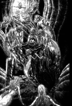 ncfan-1:  This is such a beautiful scene. I mean it; it really is. The merrows look like angels; the good kind, too, not Apostles or the Godhand or anything like that. It’s one of those rare scenes in Berserk where you get the feeling that the scenes