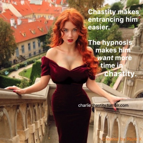 Chastity makes entrancing him easier.The hypnosis makes him want more time in chastity.