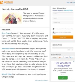 I can’t believe some “naruto fans” got so butthurt because of naruto and Hinata been together that they made a petition to ban naruto from US and force kishimoto to write a manga where nary to marries Sakura -_____- like really?