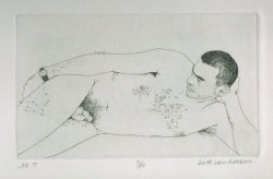 etchingwithaquatint:Beth Van Hoesen. Reclining, E. Seated, W. Seated, H. Seated, Sun Tan (all 1965)