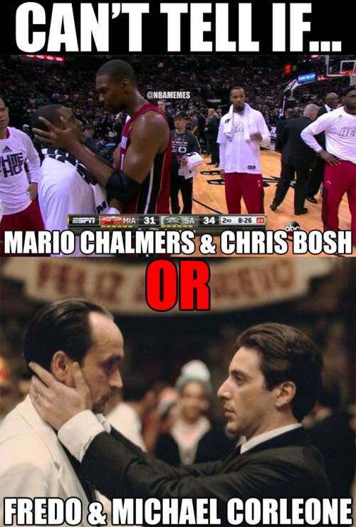thenbamemes:  Mario Chalmers & Chris Bosh vs. Fredo & Michael Corleone!  #NBAFinals #TheGodfather
