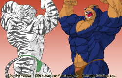 Echin drew this posedown picture of Cliff and Max a while back, and I thought I would take a shot at coloring it. With the permission of the artist and both character owners, I get to show it off here! The original line art for this image can be viewed