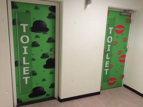 fabrickind:  teamrocketing:my university has these toilets and they’re honestly ridiculous “what is your gender?” “Top hats”  *walks up to these toilets in a bowler hat and red lipstick**panics*  This is what restores my unquestionable
