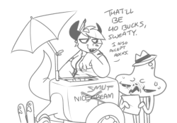 someone say fanart of you having stolen nice cream guy’s duds and business? as nicecream guy?  // I CAN NOT BELIEVE THIS.  Tho yeah this sounds about right. 