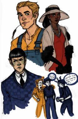 Nu!Trek in American 1930&rsquo;s clothes, because reasons and vague idea of Kirk losing most of his memories and winding up working back on a Kirk family-owned farm in Iowa and the rest of the crew all just &ldquo;oh for fucks sake let&rsquo;s go get