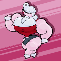 creepsofthegluniverse: For some reason that might or not have been my fault in a discord group im in we ended up talking about poodle characters so i felt like giving a shot at drawing this character again, but more exagerated. His name is Peony btw.