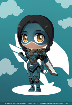 celestialrayna:  A new picture to Overwatch. You can see Pharah in  her Raindancer skin as chibi. I have also done this chibi version with  her other skins: Amethyst, Copper, Emerald, Titanium, Raindancer,  Classic.  The other skins are available on Patre