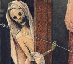 signorformica:  Death and the Miser (detail). Hieronymus Bosch ~ ca.1490 National Gallery of Art, Washington DC.    Bibliothèque Infernale on FB     