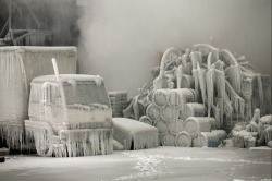 Heroic consequences (ice-encrusted debris following a winter warehouse fire in Chicago)