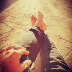Barefoot at rising sun.  New morning, new roads, new life, new felling, new love. Puglia