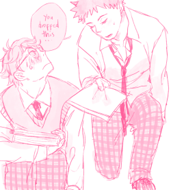 milkbois:  ok but iwaoi au where oikawa is the pretty nerd and iwa is the handsome jock and their first meeting goes like this im sorry for the crappiest doodle ever its 3am and i have no patience for anything especially iwachan’s left arm lmao but