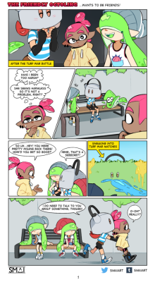 smaiart:  Hi guys…LOLHere’s an old comic that’s been sat in my folders for over a year :V Sorry 💦  (this comic takes place after the Turf comic)Other TFO comics 🐙◆ The Friendly Octoling wants to be fresh too!◆ The Friendly Octoling