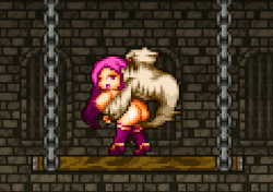 Busty succubus adventurer getting fucked from behind by a horny ghost in a medieval fantasy dungeon.