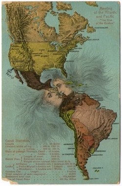 arsarteetlabore:  1923 postcard. “Meeting of the Atlantic and the Pacific — The Kiss of the Oceans.” 