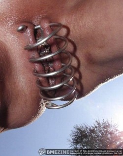 pussymodsgalore  Spiral chastity. The spiral is wound through existing piercing holes in her outer labia. An earlier poster commented: &ldquo;Not very practical for all day wear (unless she wears a skirt or dress with no underwear)&rdquo;. That is of
