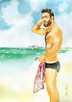 gay-erotic-art:  men-in-art:  Sunny dayGoodvin Nerko   Autumn has arrived and we say goodbye to summer and all that comes with it. Many gay artists, photographers and painters, use the beach as their setting to great effect. For the next few days I will