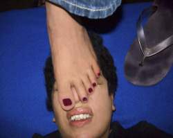 ivrik:  Sexy foot fresh out of sweaty flip-flops squashing the face of stupid slave Pia