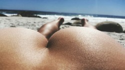 gotoanudebeach:  cptnudistboy:  When we are naked in nature, nothing separates us from the elements. We become one with nature. With creation. With the creator. We become godlike. Oneness prevails.   Butt cheek or rocks? Where does the rocks stop, and