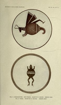 nemfrog: Plate 6. Mimbres pottery designs. Grasshopper, above. Frog, below. Archaeology of the lower Mimbres valley, New Mexico. 1914. 