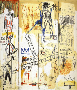 artist-basquiat:  Leonardo da Vinci’s Greatest Hits, 1982, Jean-Michel BasquiatMedium: acrylic,crayon,panel,paperhttps://www.wikiart.org/en/jean-michel-basquiat/leonardo-da-vinci-s-greatest-hits