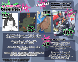 mugheyart:  UPDATED COMMISSIONSsecond, more streamlined version of my price sheet, i will have 3 slots open for the time beingSLOT 1: CLOSEDSLOT 2: CLOSEDSLOT 3: CLOSEDthis post will be edited as the slots are filled, and re-opened once all the slots