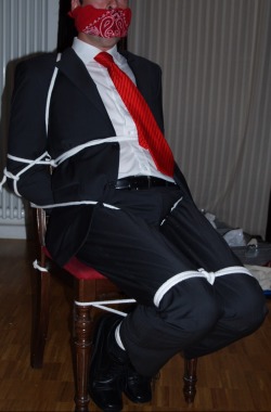 rennegade15:Businessman chair tied &amp; bandana gagged!