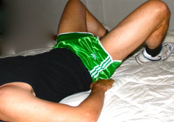 satinfetishes:  Hot green satin shorts