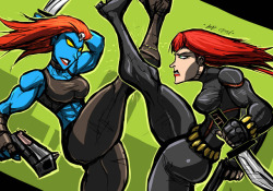 sabrerine911:  Mystique vs Black Widow sketcho done  