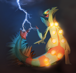 pc4sh:  doodle of my friend’s theory; Mega Sceptile seeds would shines/light up as it activates it’s Lightning Rod ability. 