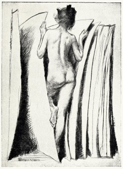 lovesexandhumor:  artesens:  Frontispiece for the magazine La Plume. Dry-point engraving by Émile Berchmans. From Les Graveurs Liégeois (Engravers from Liège), by Alfred Micha, Liège, 1908.  :D 
