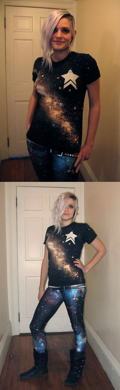 jessfink:  I tricked out my Starfighter shirt with stars! I sprayed the shirt with