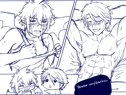   Sketching the doujinshi i&rsquo;m publishing in my patreon! Part of the page 06, I&rsquo;m finally starting to enjoy it~~ (And I love Zack chibiiii)  Sorry for the censorship!