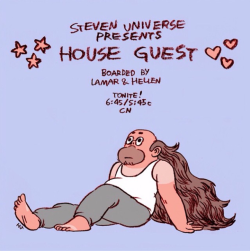 &ldquo;House Guest&quot; Storyboarded by Lamar Abrams and Hellen Jo premieres TONIGHT Promo drawing by Hellen Jo. (You can check out her work at helllllen.org) AT A NEW TIME! 6:45pm e/p on Cartoon Network