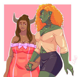 ultimadraws: Date night Brie is a minotaur and belongs to @justmirihere and Bruuna is an orc and belongs to your’s truly. 
