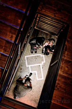 &ldquo;Film Is Dead&rdquo; Imaged in the stairwell of a local studio I frequent.  That is Kari Shannon as the grieving widow, Jeremy as the detective, and Lance Shuey (one of my local photographer buddies) as the police photographer. I hope you young