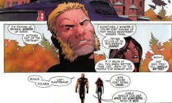 bitchybeautyboy:  Uncanny X-men #2 2016 written by Cullen Bunn and art by Greg Land  While Sabretooth and Monet were on their way to rescue Elixer, they were having a little chat about who smells better. So Monet smells better than 80%, but Polaris smells