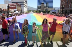 meatcat-forever:  duendevuhsachee:  awkwardsituationist:  2nd annual pride parade in salt lake city. june 2 2013. images here and here  This makes me so happy.   MY GAY SON SAID THERE WOULD BE DONUTS 