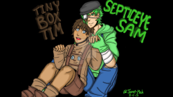 darksidefandom:  *Mini Story*  Sam X Tiny Box Tim (Non smut) {Art by: Janet-Mah}  Sam bursts into the dorm room excitedly and runs towards Tim. â€œHey! Dad and Uncle Mark are inviting us home for a Halloween party! Come on get your stuff and lets go!â€