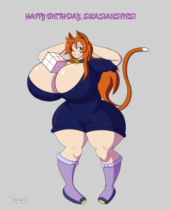 eikasianspire:  tyrian-omega:  I drew Tabby for Eikasianspire’s birthday, because she’s all kinda adorable!    I like her choices in present hiding. &gt;:3cThanks a lot for this dude! Its very cute. :D