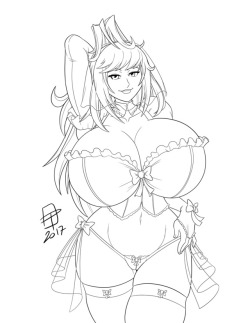 pinupsushi: Sexy lineart commission for rudeboy308 of blushing bride Diva Mizuki Tachibana. In their words:   Here comes the bride,Tall, blonde, and wide,See her boobs jigglingFrom side to side.  ^_^  ;9
