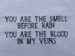 embroideredlyrics:  “you are the smell before rain / you are the blood in my veins”The Boy Who Blocked His Own Shot - Brand New