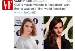 marsza:  rgnamills:  i knew there was a reason i liked maisie.  This is rad, but do you know what’s not? That people are using this to put women against each other. They’re acting as if Maise was attacking or going at Emma, when that’s not at all